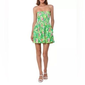 S/W/F SWF Cotton Mini Dress Size Small Green Floral Party Wedding Date.  3